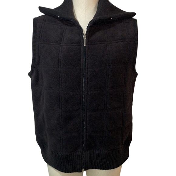 Lord & Taylor Vintage 90s Womens Large Black Quilted Fleece Vest Full Zip Collar - Picture 1 of 10